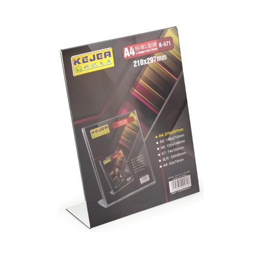 Acrylic Display Ref k-471
A4, 210*297 mm [ l-shape card stand]
Kejea