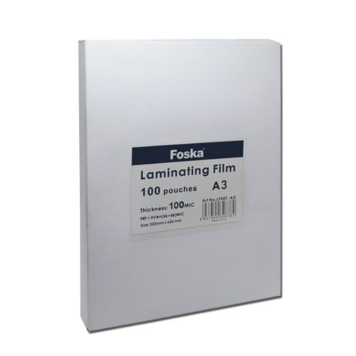 Laminating Film Ref LF501-A3
A3, 125 Micron Transparent [Pk 100]
Foska