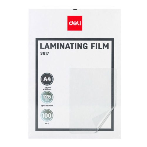 Laminating Film Ref E3817
A4 210*297mm 125 Mic [Pk 100]
Deli