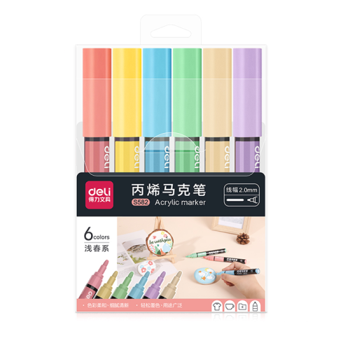 Acrylic Marker Ref S582
6 Pastel Colours
Deli