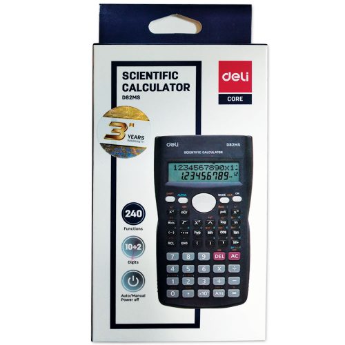 Scientific Calculator Ref D82MS PLUS
12 digits, 240F,dual power LR44: Avail: Dark Blue, Light Blue, Light Pink
Deli