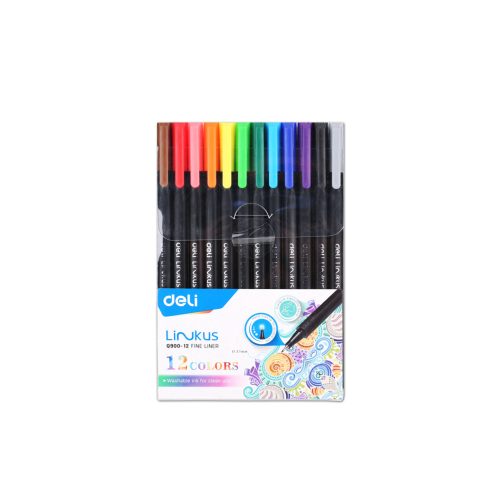 Fine liner Ref Q900-12
12 colours , Triangular Ergonomic Barrel, Tip 0.45 mm
Deli