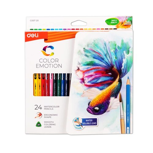 Water Coloured Pencil Ref C00720
24 Colours Ergonomic Shape, Water Soluble Lead
Deli