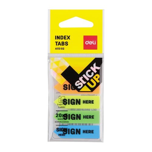 Sticky Notes Arrow Ref A11302
Index Tabs :44*12mm, 20 shts x 5 col [signed]
Deli