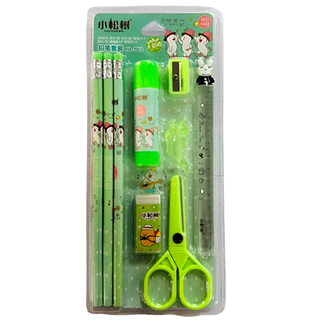 Wood Pencil Set Ref HJ-7013
6 HB Pencil With Eraser, Sharpener, Eraser, Glue, Scissor & Ruler
Meli Melo