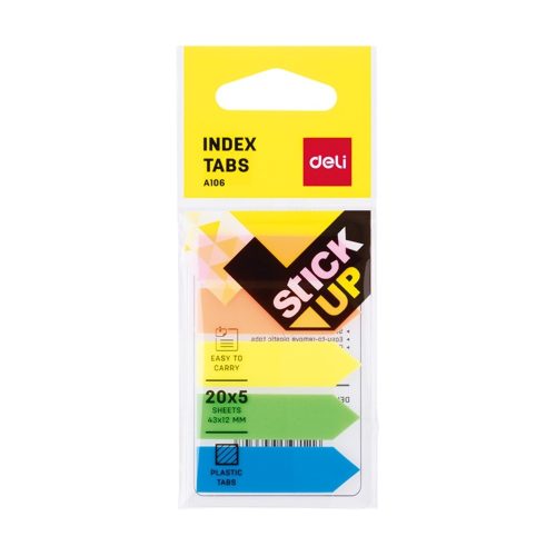 Sticky Notes Arrow Ref A10602
Index Tabs :44*12mm, 20 shts x 5 Col
Deli