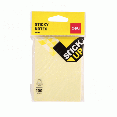 Sticky Notes Ref A00452
S:3x4" [76*101mm]100 yellowShts/pad
Deli