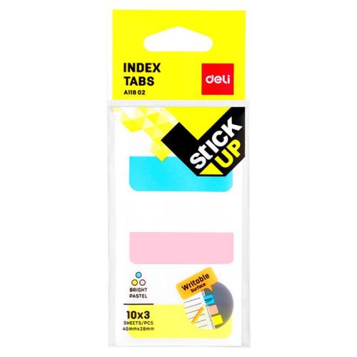 Sticky Notes Ref A11802
Index Tabs :45*28mm, 3 Pcs/sheet *10 Shts
Deli