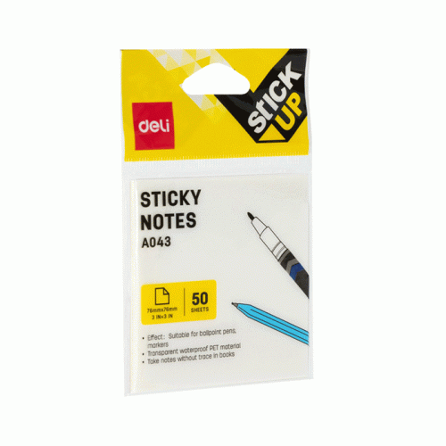 Sticky Notes Ref A043
S:3x3"[76*76mm] 50 transparency shts/pad
Deli