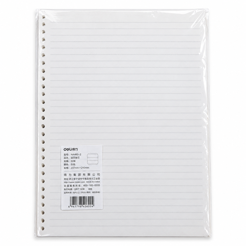 Loose-Leaf Notebook Refill Ref NA460-2
S:297mm×210mm: Ruled
Deli